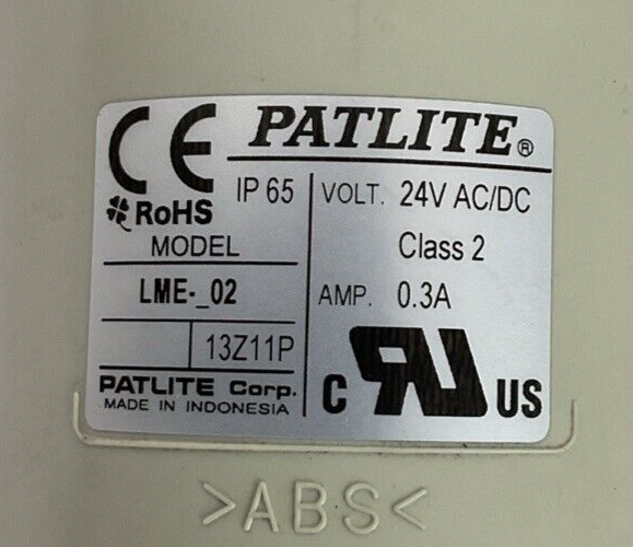 PATLITE LME-_02 STACK LIGHT TOWER 24V CLASS 2 0.3AMP