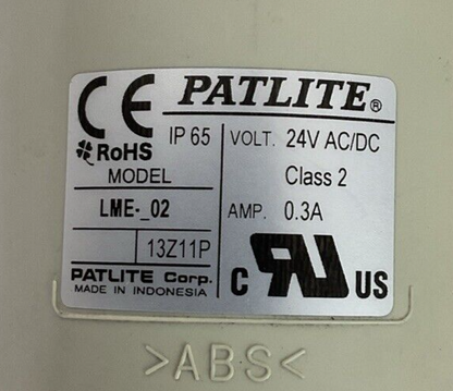 PATLITE LME-_02 STACK LIGHT TOWER 24V CLASS 2 0.3AMP