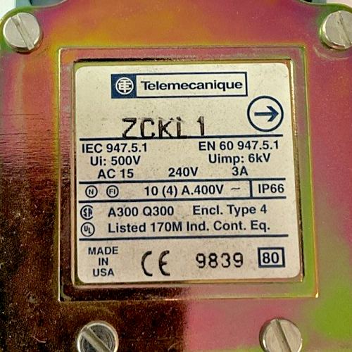 TELEMECANIQUE ZCKL1 LIMIT SWITCH BODY 240V 3A