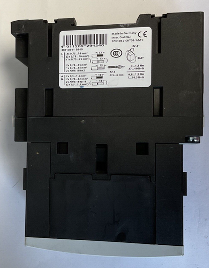 SIEMENS 3RT1034-1BB40 CONTACTOR 50/60HZ 45A 600VAC