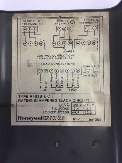 HONEYWELL R182C 1051 SWITCHING RELAY 120V 50-60CY TYPE R182B & C 44.4AMP