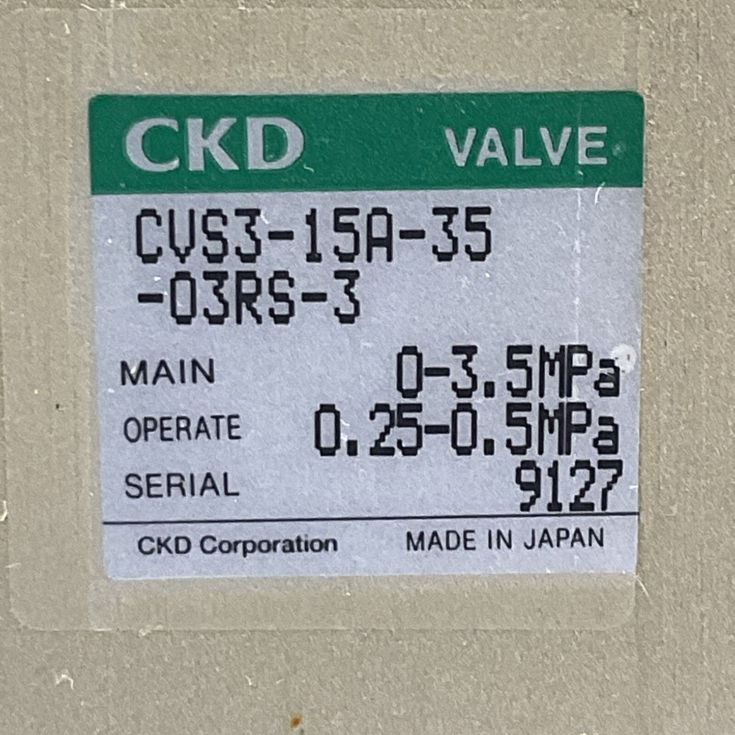 CKD CORP CVS3-15A-35-03RS-3 SOLENOID VALVE CVS315A3503RS3