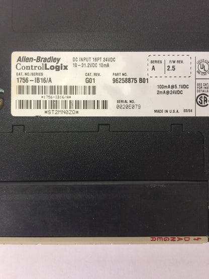 ALLEN BRADLEY 1756-IB16 DC INPUT 16PT 24VDC 10-31.2VDC 10mA SER A F/W REV. 2.5