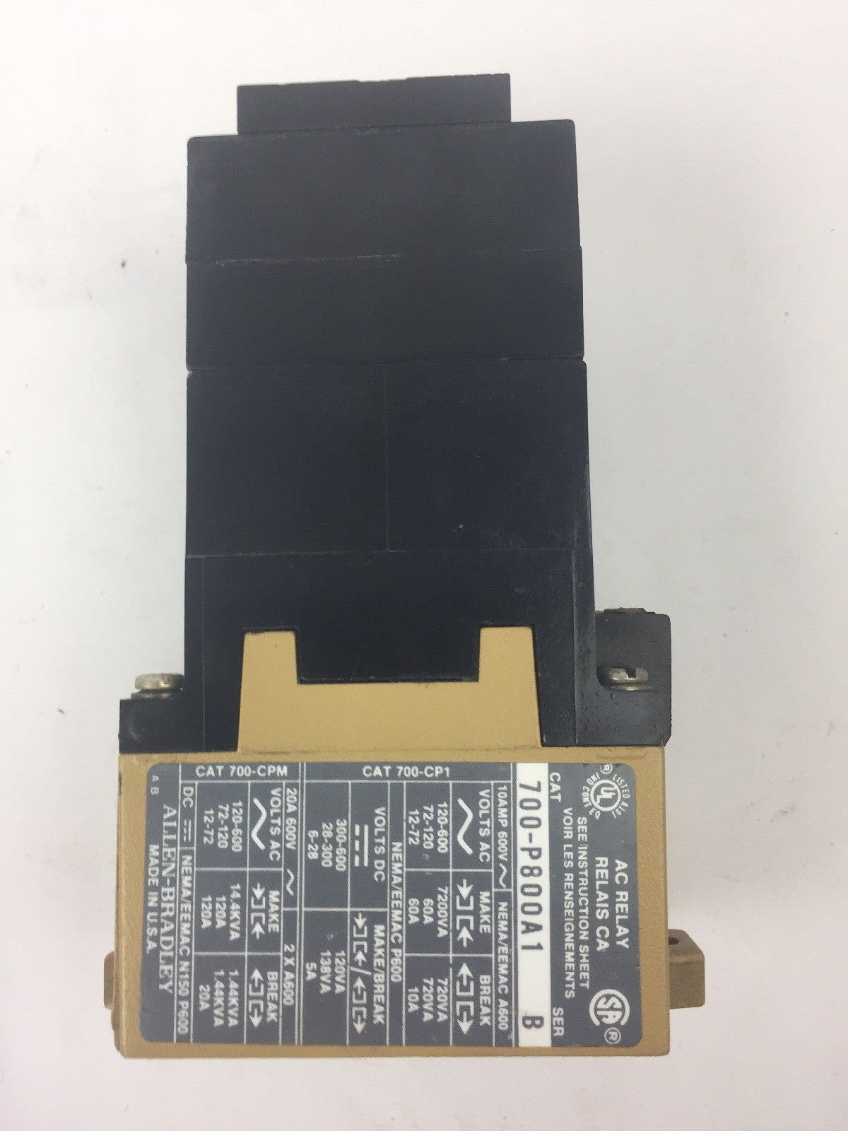ALLEN BRADLEY 700-P800A1 AC RELAY 115-120V 60HZ 110V 50HZ SER B
