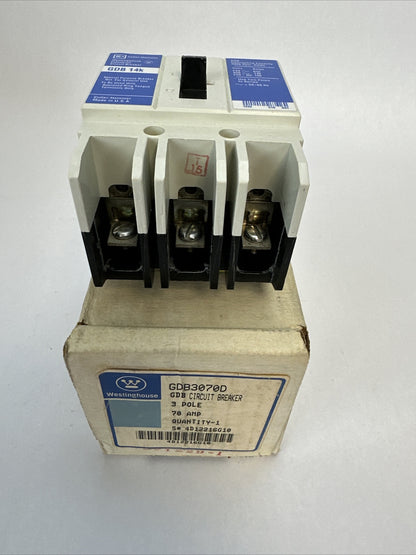 WESTINGHOUSE GDB3070D GDB 14K CIRCUIT BREAKER 70AMP 480VAC 250VDC 3P 4D12216G10