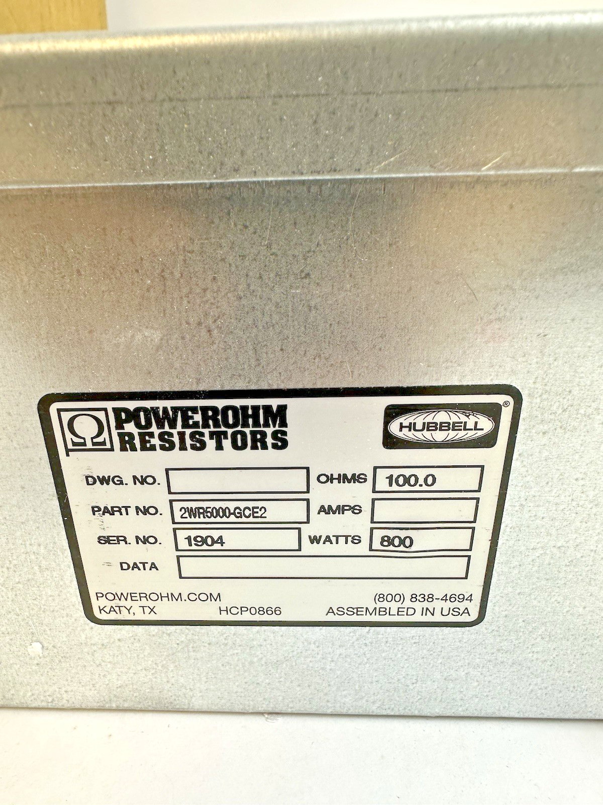 POWEROHM RESISTORS 2WR5000-GCE2 BRAKING RESISTOR 100OHMS 800WATTS