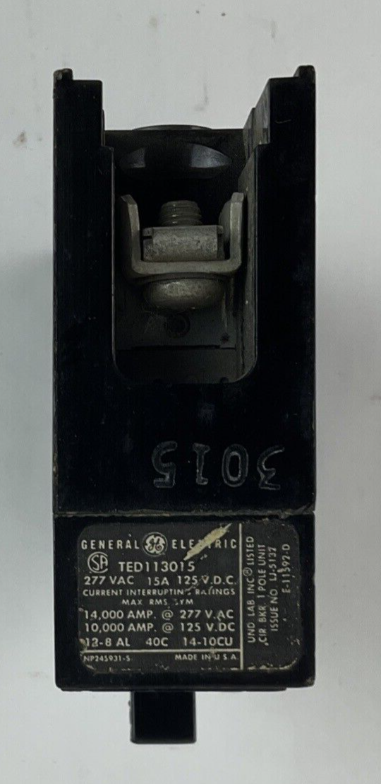 GENERAL ELECTRIC TED113015 CIRCUIT BREAKER 15A 1POLE 277VAC 125VDC ***LOTOF5***