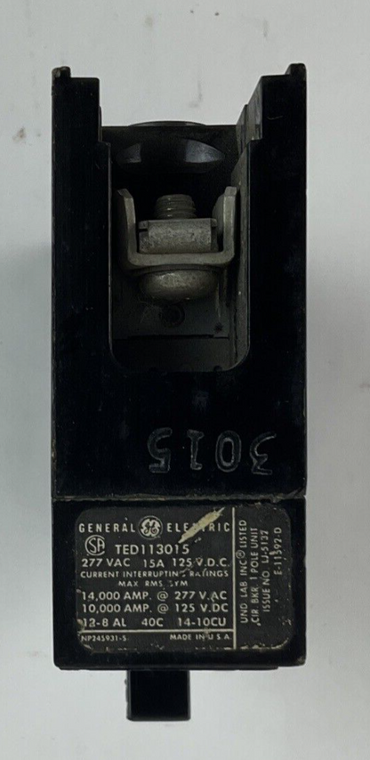 GENERAL ELECTRIC TED113015 CIRCUIT BREAKER 15A 1POLE 277VAC 125VDC ***LOTOF5***