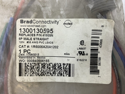 BRAD CONNECTIVITY 1300130595 1R6006A20A1202 6P MAIL STRAIGHT CABLE ASSEMBLY
