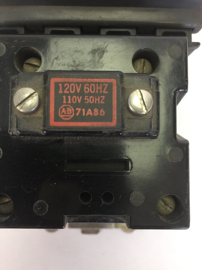 ALLEN BRADLEY 702BOE93 CONTACTOR 600VAC 30A SERIES K 71A86 COIL 120V 60HZ