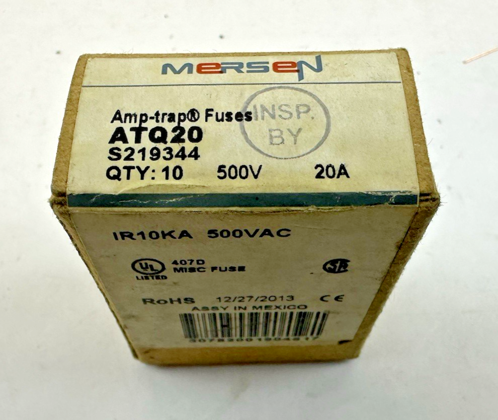 FERRAZ SHAWMUT MERSEN ATQ20 ATQ-20 20A 500V TIME-DELAY MIDGET FUSE LOT OF 10