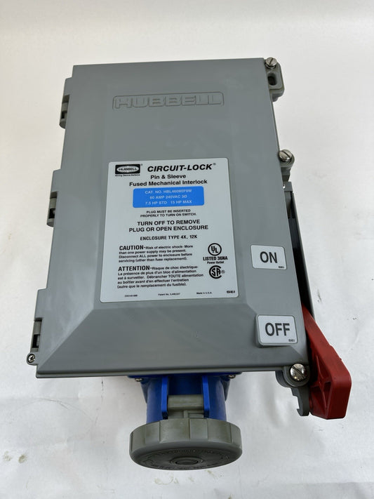 HUBBELL HBL460MIF9W PIN & SLEEVE MECHANICAL INTERLOCK 60A 240VA