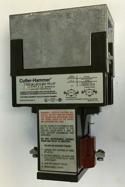 CUTLER HAMMER TYPE M LATCHED RELAY D26MR312A SER.A3
