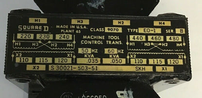 SQUARE D 9070 EO-1 CONTROL TRANSFORMER 50/60HZ SER.B 0.035-0.50KVA