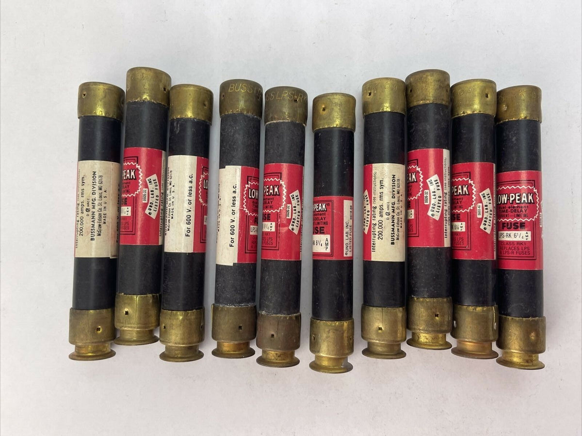 COOPER BUSSMANN LPS-RK-6 1/4 LOW-PEAK DUAL ELEMENT FUSE 600VAC 6-1/4A(LOT OF 10)