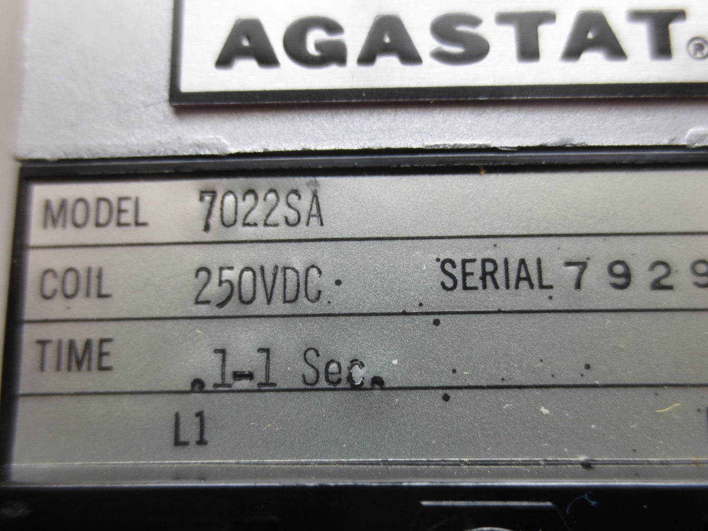 AGASTAT / TE CONNECTIVITY 7022SA ELECTROPNEUMATIC TIMING RELAY .1 to 1 SECOND