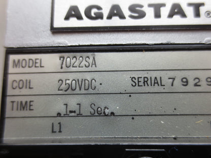 AGASTAT / TE CONNECTIVITY 7022SA ELECTROPNEUMATIC TIMING RELAY .1 to 1 SECOND
