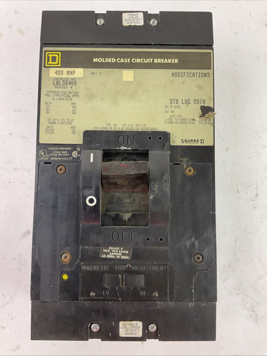 SQUARE D LAL36400 CIRCUIT BREAKER 600VAC 400AMP 3POLE