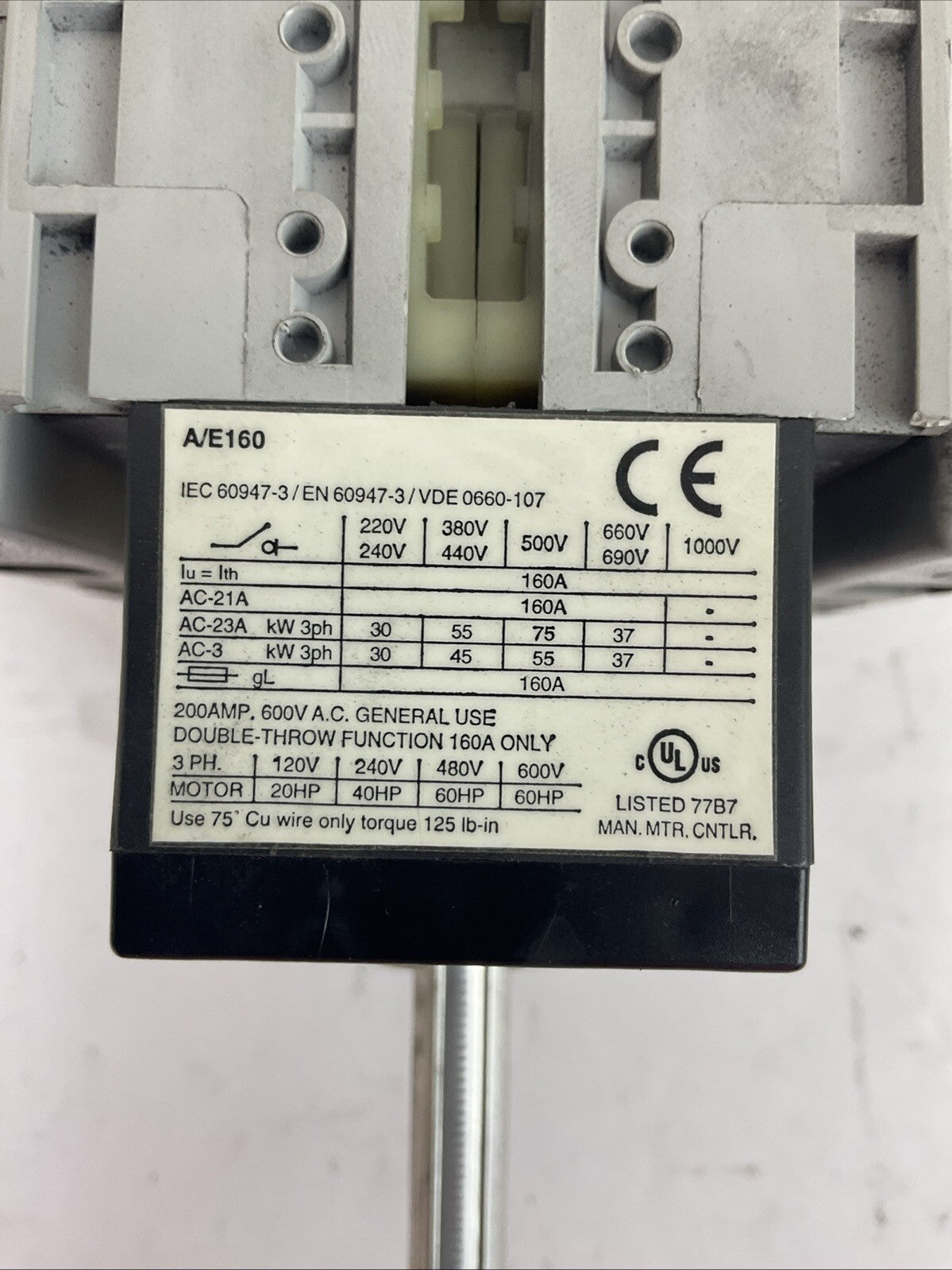 ALLEN BRADLEY 194E-A160-1753 LOAD SWITCH 600VAC 200A 3PH 60HP