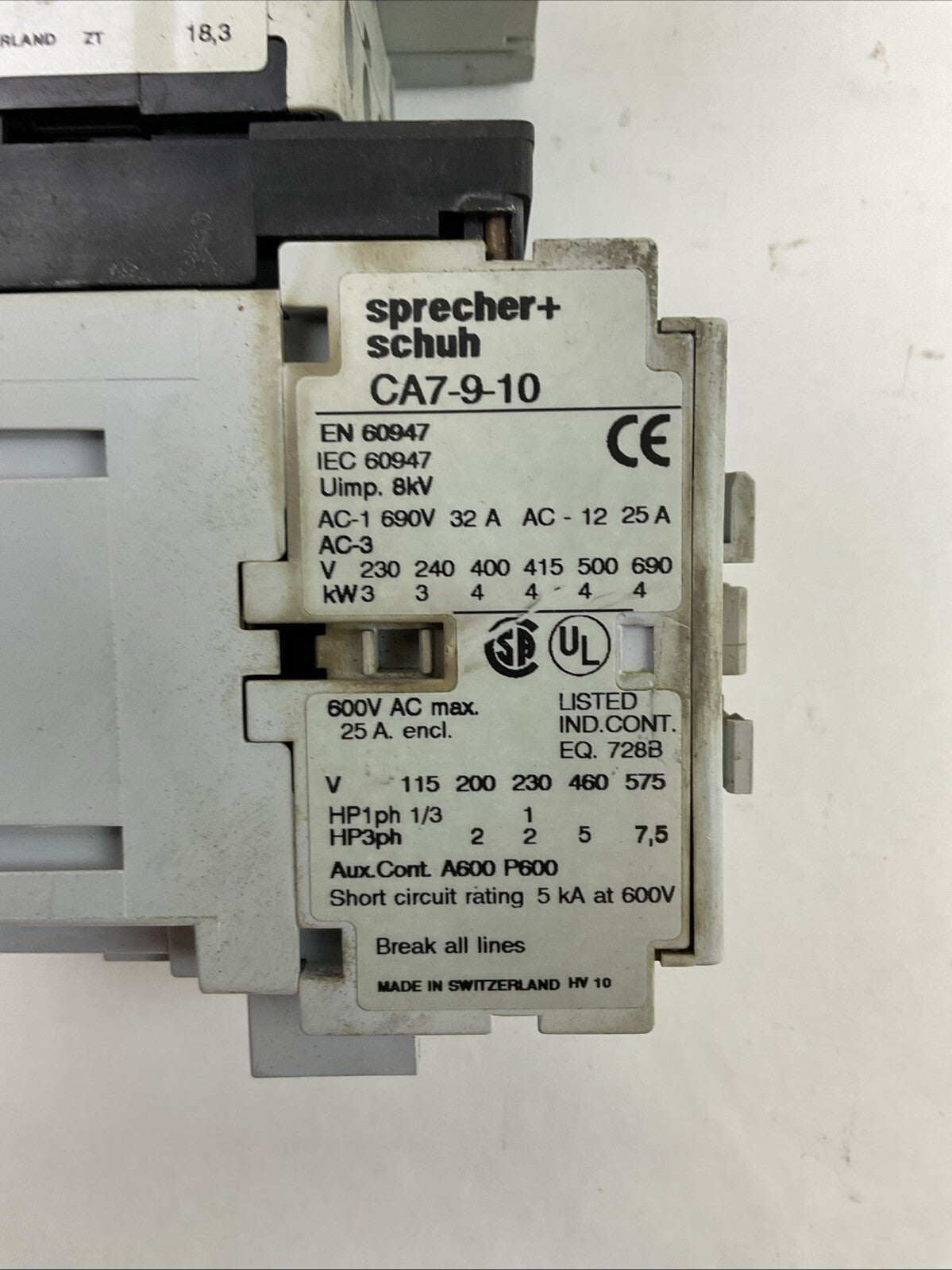 SPRECHER+SCHUH KTA7-25S-6.3A CIRCUIT BREAKER 4.0-6.3A CA7-9-10 CONTACTOR 277V