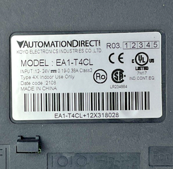 AUTOMATION DIRECT EA1-T4CL TERMINAL TOUCH SCREEN 24VDC