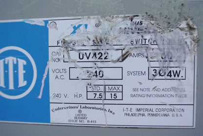 I-T-E UV422 - FUSIBLE BUS PLUG - 240V, 60A