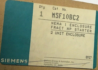 SIEMENS MSF10BC2 FRACTIONAL HP MANUAL STARTER 2 UNIT ENCLOSURE
