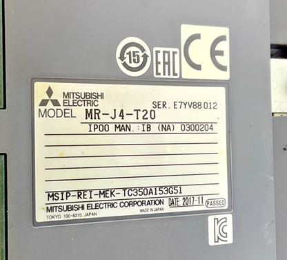 MITSUBISHI MR-J4-350B4-RJ020 AC SERVO 3.5KW 480V 7.9A MR-J4-T20