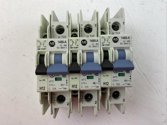 ALLEN BRADLEY 1489-A1C100 SER A CIRCUIT BREAKER 277VAC 10A 1489-ABH12(LOT OF  3)