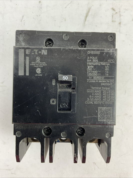 EATON GHB3050 50AMP 240VAC 277/480VAC 125/250VDC 3POLE CIRCUIT BREAKER