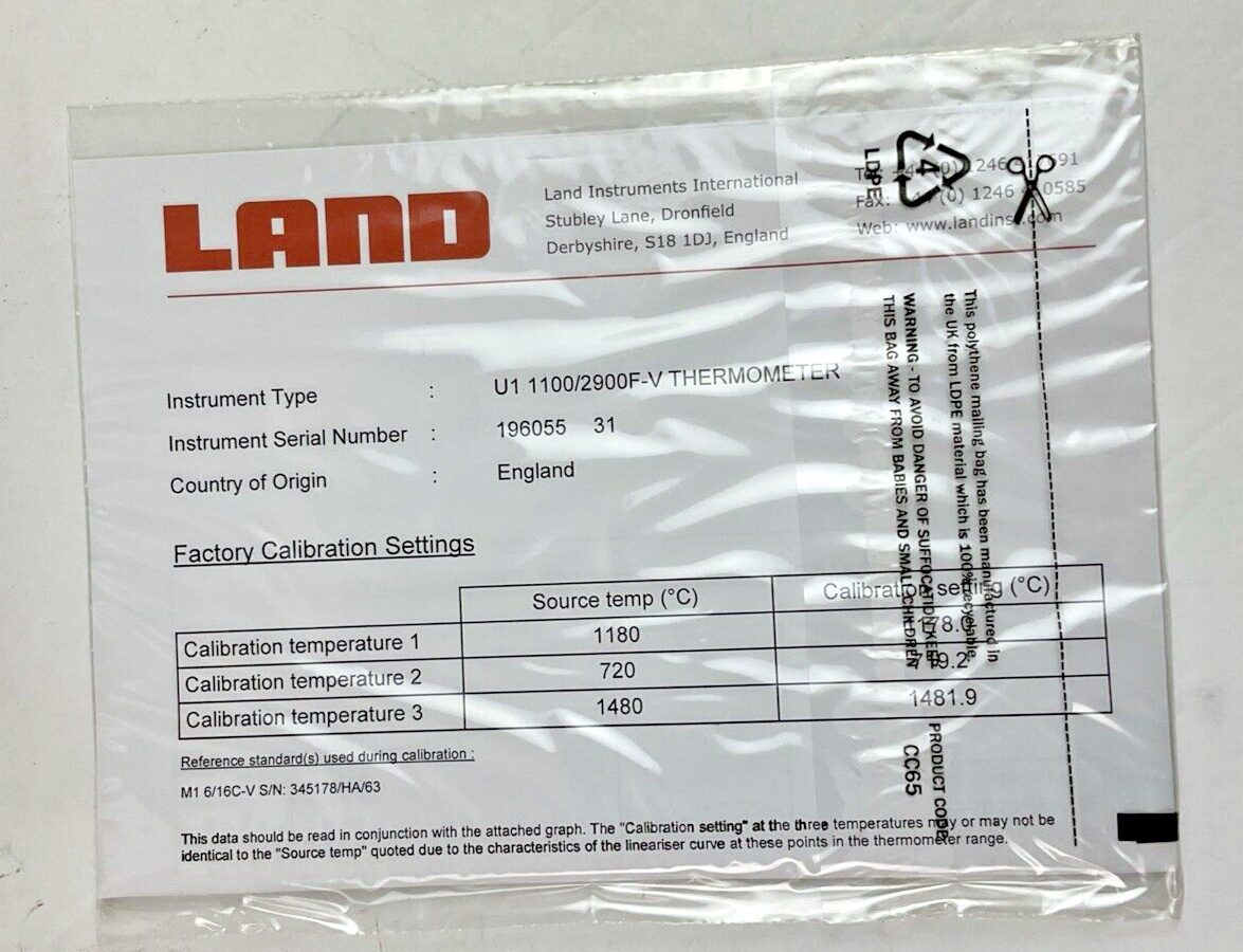 AMETEK / LAND 092.014 THERMOMETER U1 1100/2900F-V