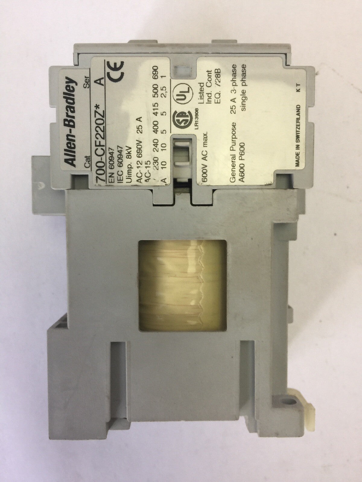ALLEN BRADLEY 700-CF220Z*CONTACTOR SER A 600VAC 25A COIL 24VDC