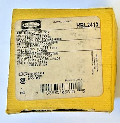 HUBBELL HBL2413 TWIST PLUG 20A 125/250VAC 3POLE 4WIRE 3PH