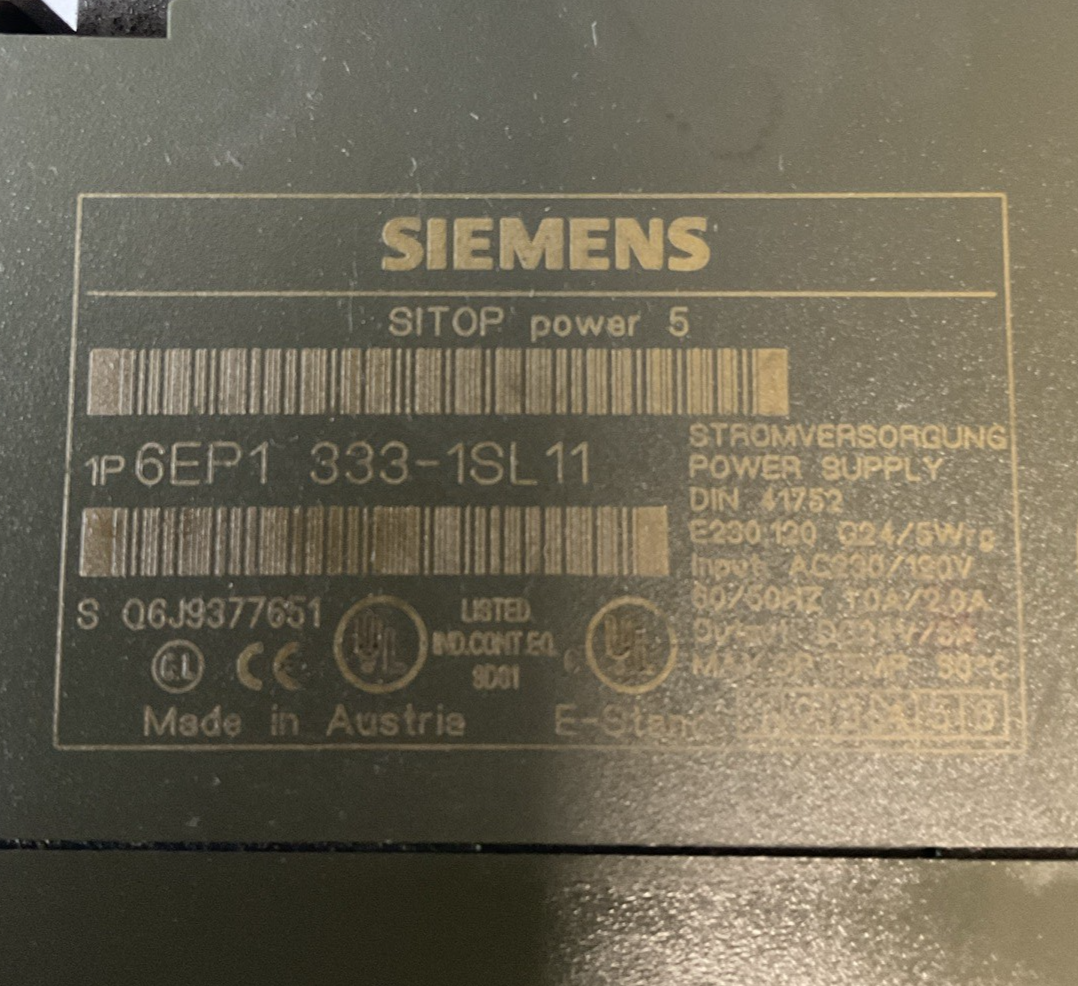 SIEMENS 1P6EP1 333-1SL11 POWER SUPPLY SITOP POWER 5 60/50HZ 1.0/2.0A