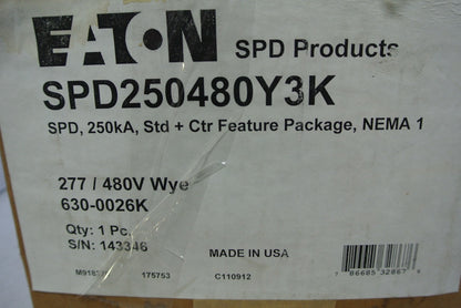 EATON SPD PRODUCTS SPD250480Y3K SURGE PROTECTIVE DEVICE - 277/480V WYE, 250kA