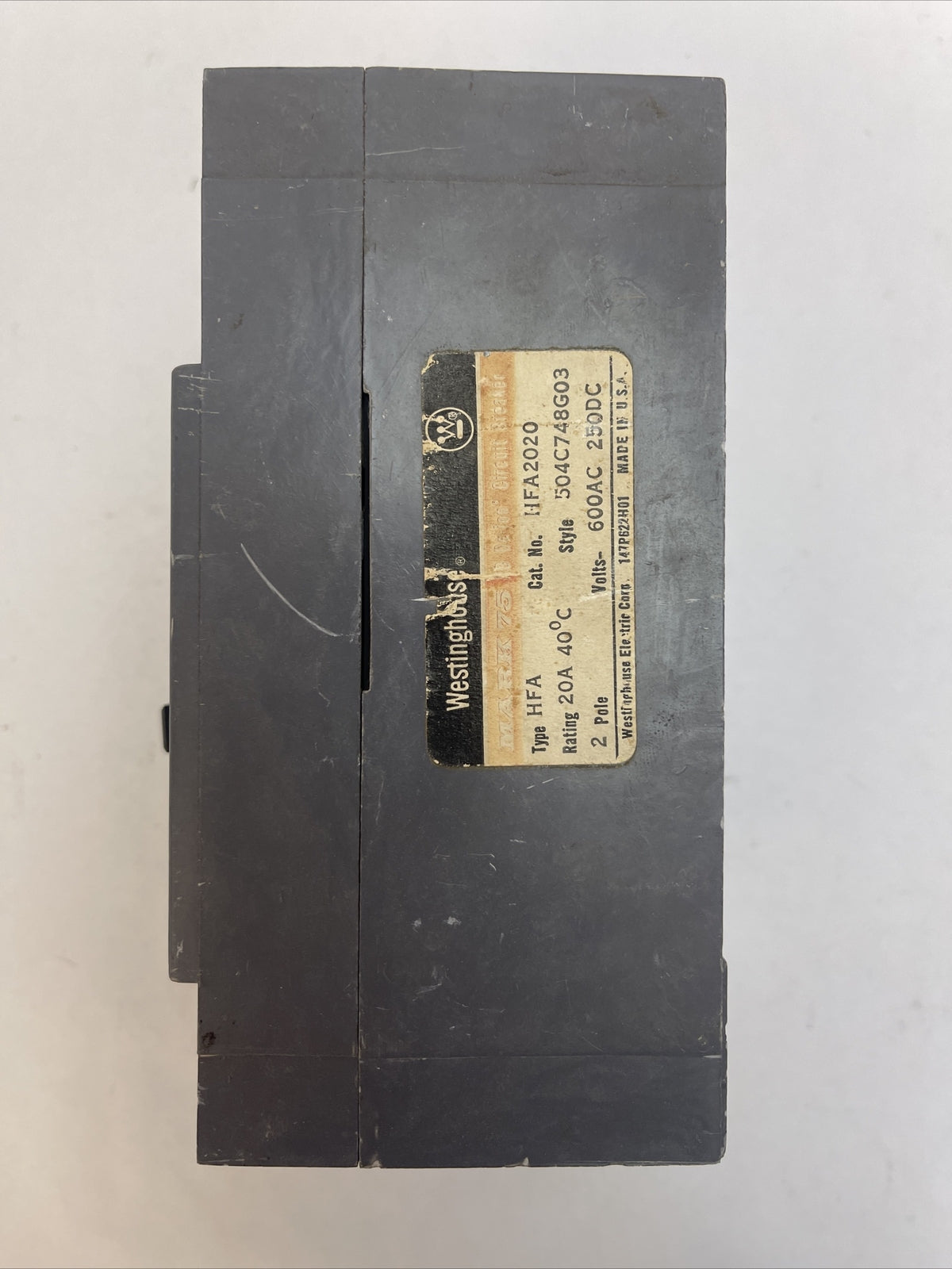 WESTINGHOUSE HFA2020 AB DE-ION CIRCUIT BREAKER 20AMP 600VAC 250VDC 2P 504C748G03
