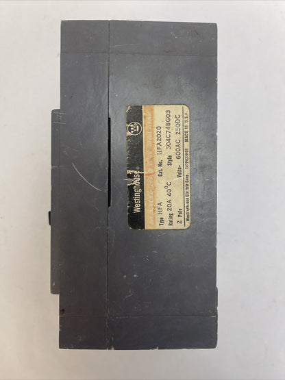 WESTINGHOUSE HFA2020 AB DE-ION CIRCUIT BREAKER 20AMP 600VAC 250VDC 2P 504C748G03