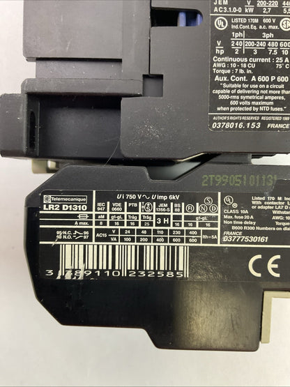 TELEMECHANIQUE STARTER (LC1 D1210 CONTACTOR 600VAC COIL 120V + LR2 D1310 4-6A)