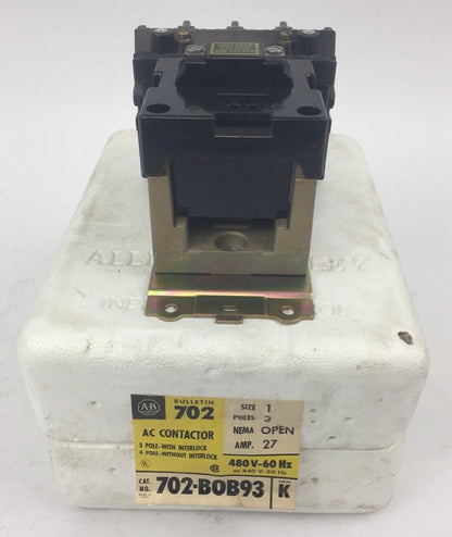 ALLEN BRADLEY 702-B0B93 AC CONTACTOR SER K SIZE 1 27 AMP 480V 60HZ 440V 50 HZ