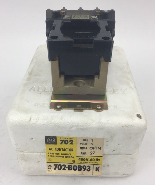 ALLEN BRADLEY 702-B0B93 AC CONTACTOR SER K SIZE 1 27 AMP 480V 60HZ 440V 50 HZ