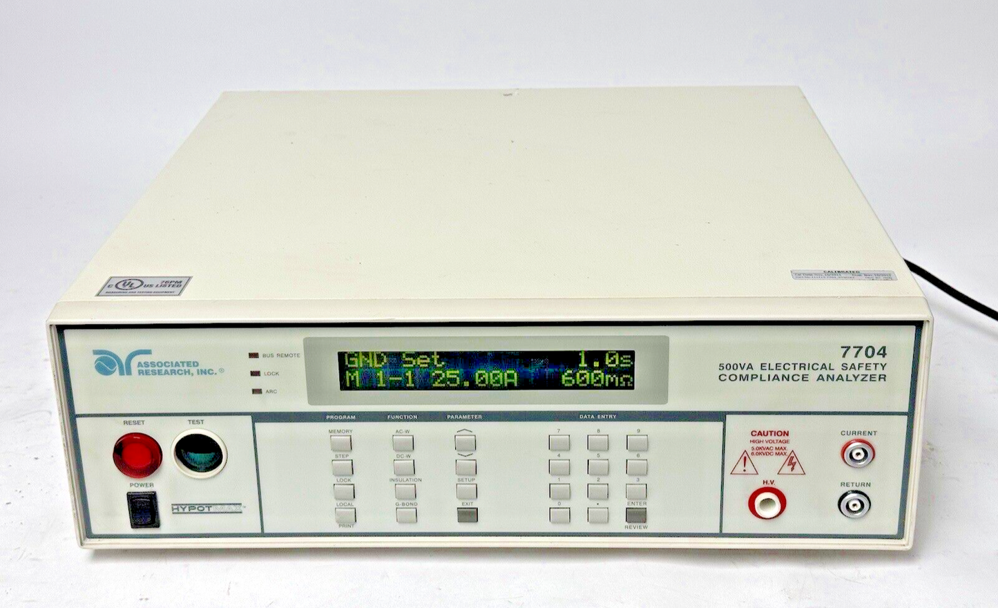 ASSOCIATED RESEARCH INC. - 7704 - HYPOT MAX-500VA ELEC. SFTY COMPLIANCE ANALYZER