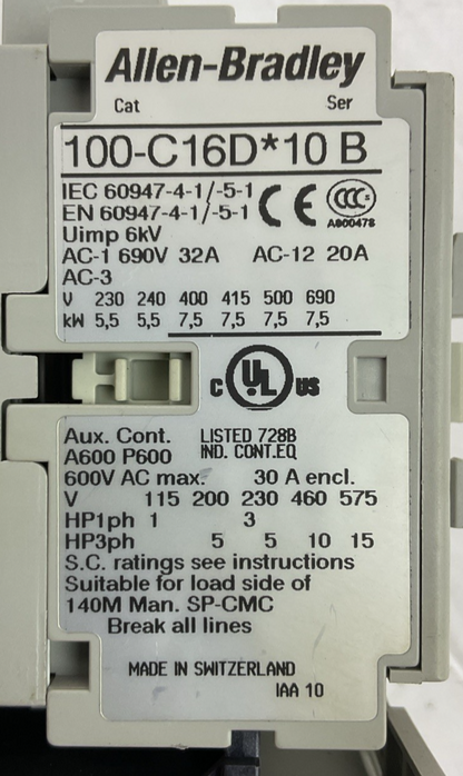 ALLEN BRADLEY STARTER (100-C16D*10 SER B COIL 24VDC + 193-EEBB 0.2-1.0A SER C)