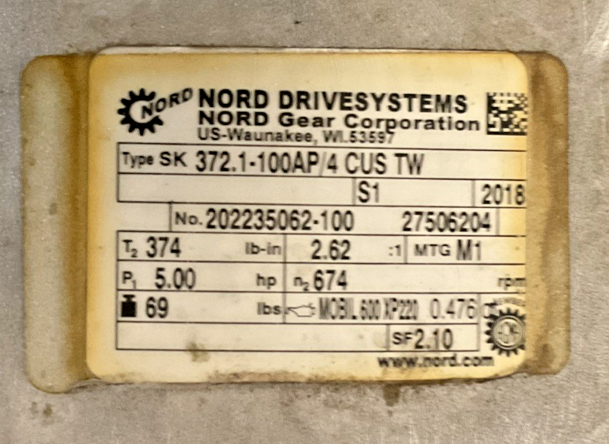 NORD 372.1-100AP/4 CUS TW GEAR MOTOR 5HP 230/460 3.70KW 1760RPM 13.3/6.67A