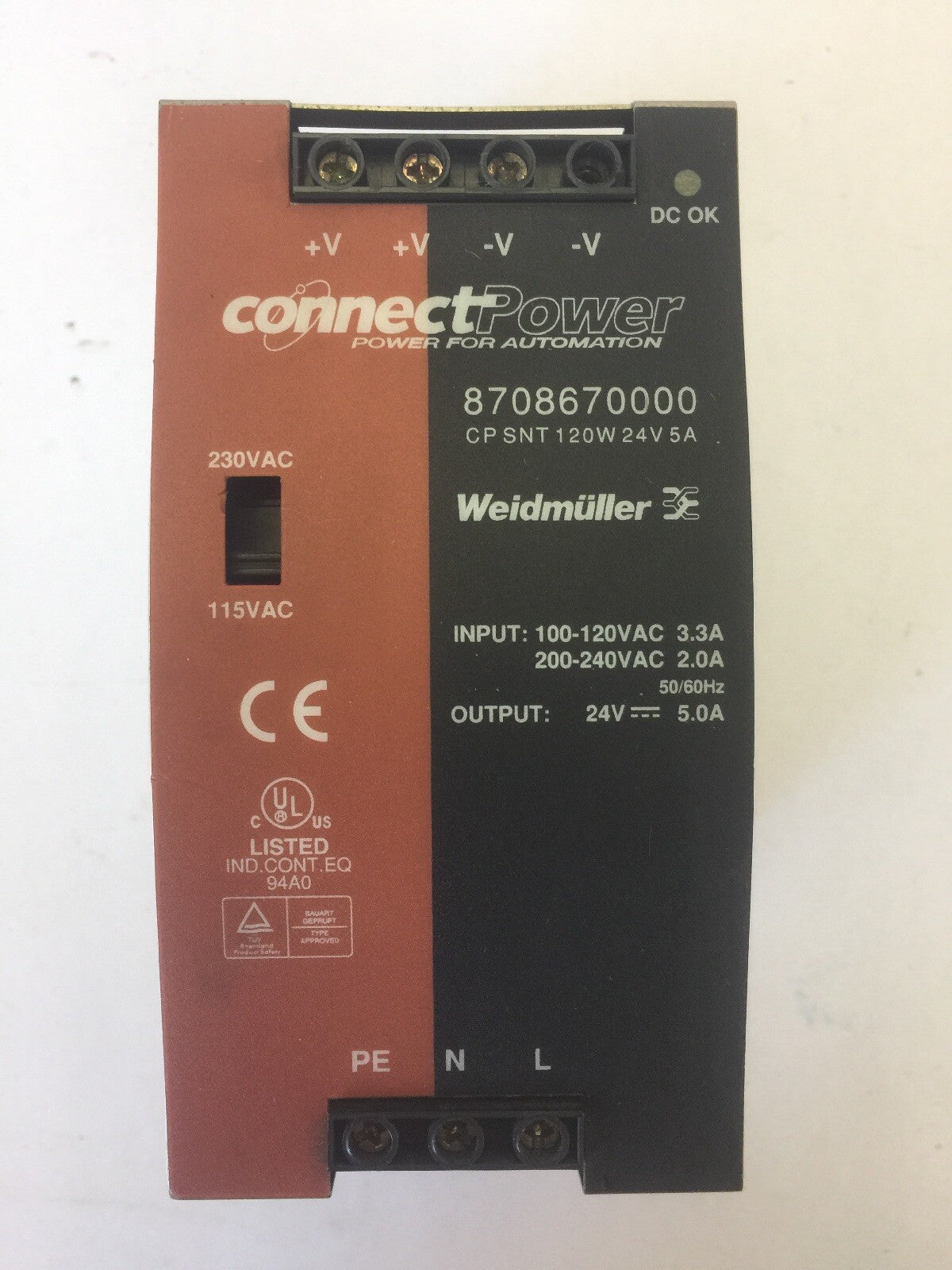 WEIDMULLER 8708670000 POWER SUPPLY INPUT 100-120VAC 200-240VAC OUTPUT 24VDC 5A