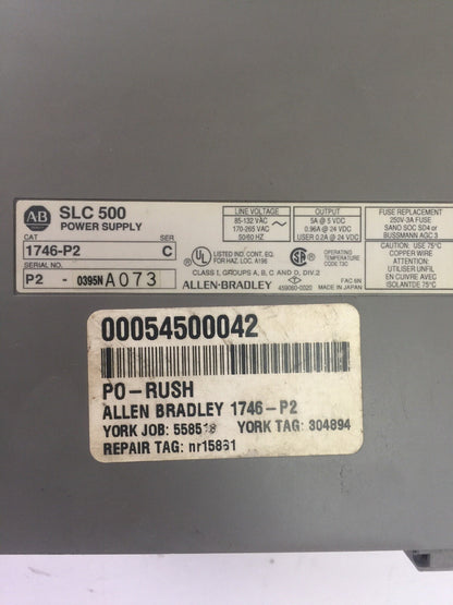 ALLEN BRADLEY 1746-P2 POWER SUPPLY OUTPUT 5A@5VDC 0.96A@24VDC SER C