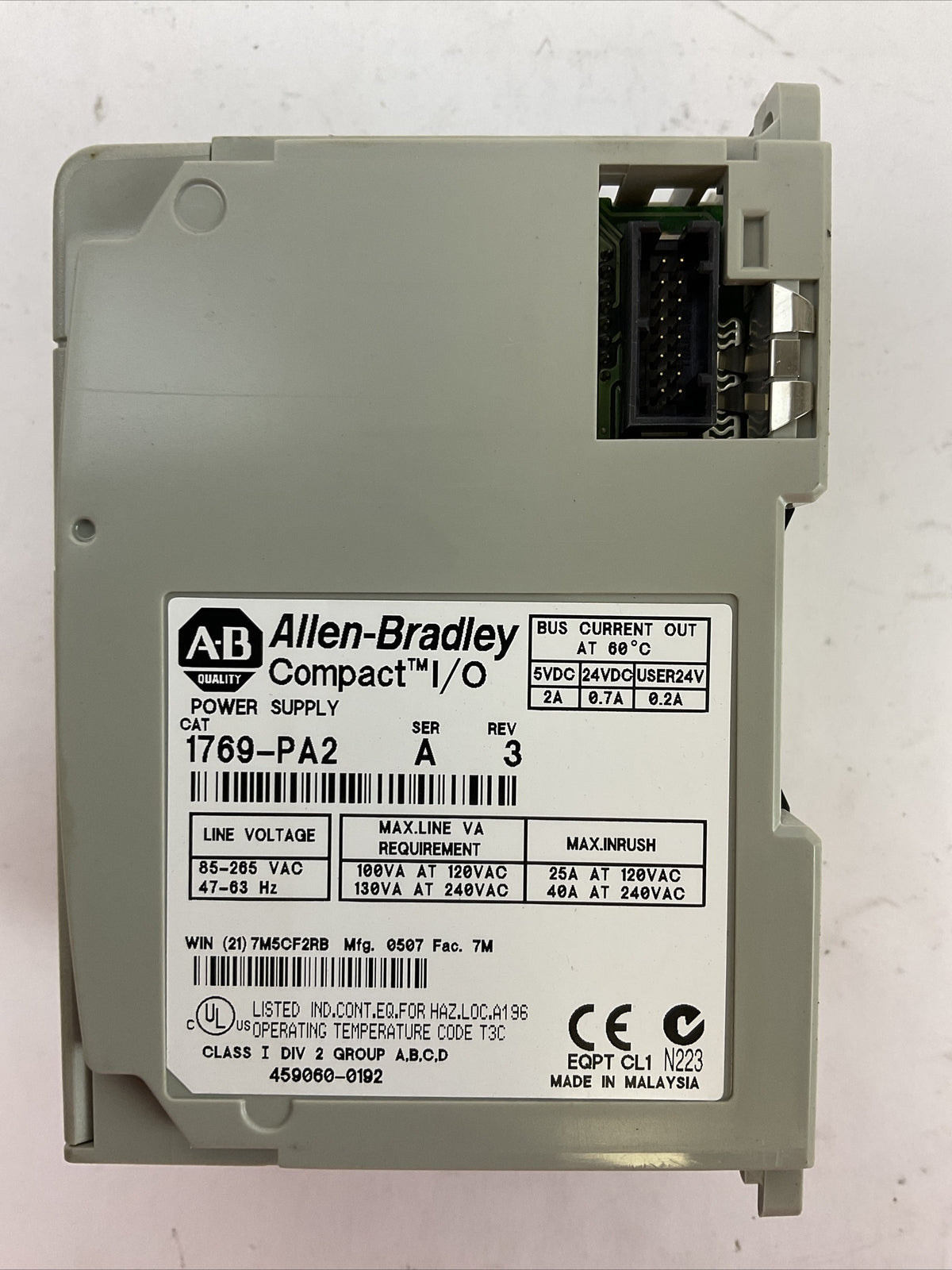 ALLEN BRADLEY 1769-PA2 SER A REV 3 COMPACT I/O POWER SUPPLY