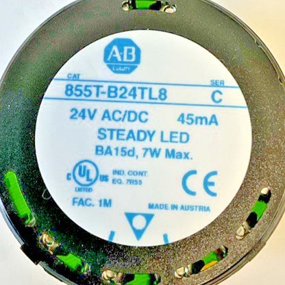 ALLEN BRADLEY 855T-B24TL8 STEADY LED LIGHT 24VAC/DC 45MA 7W