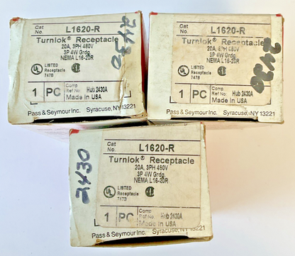 PASS & SEYMOUR L1620-R TURNLOK RECEPTACLE 20A 3PH 480V 3P 4W ***LOTOF3***