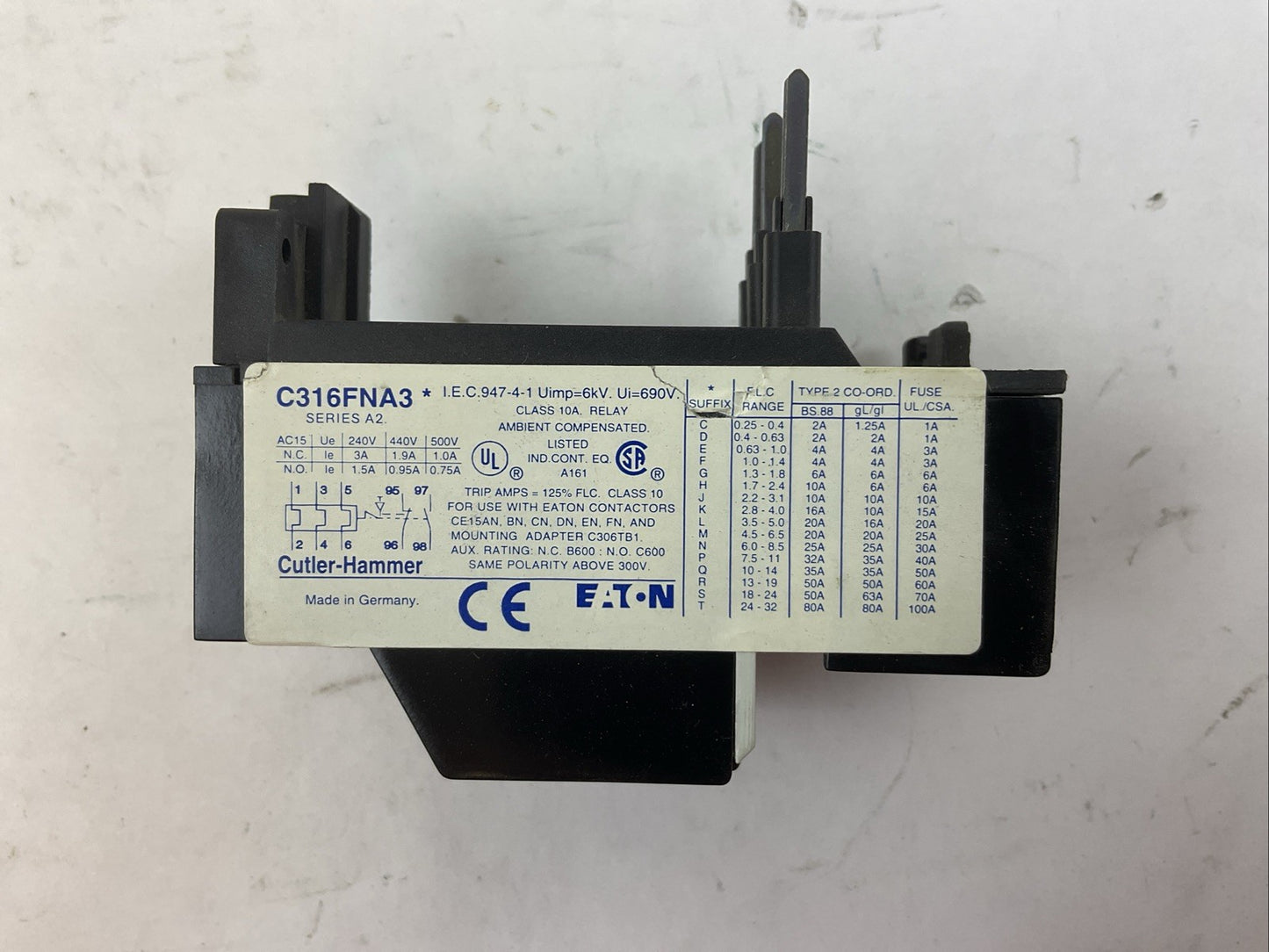 CUTLER HAMMER C316FNA3* OVERLOAD RELAY 7.5-11A