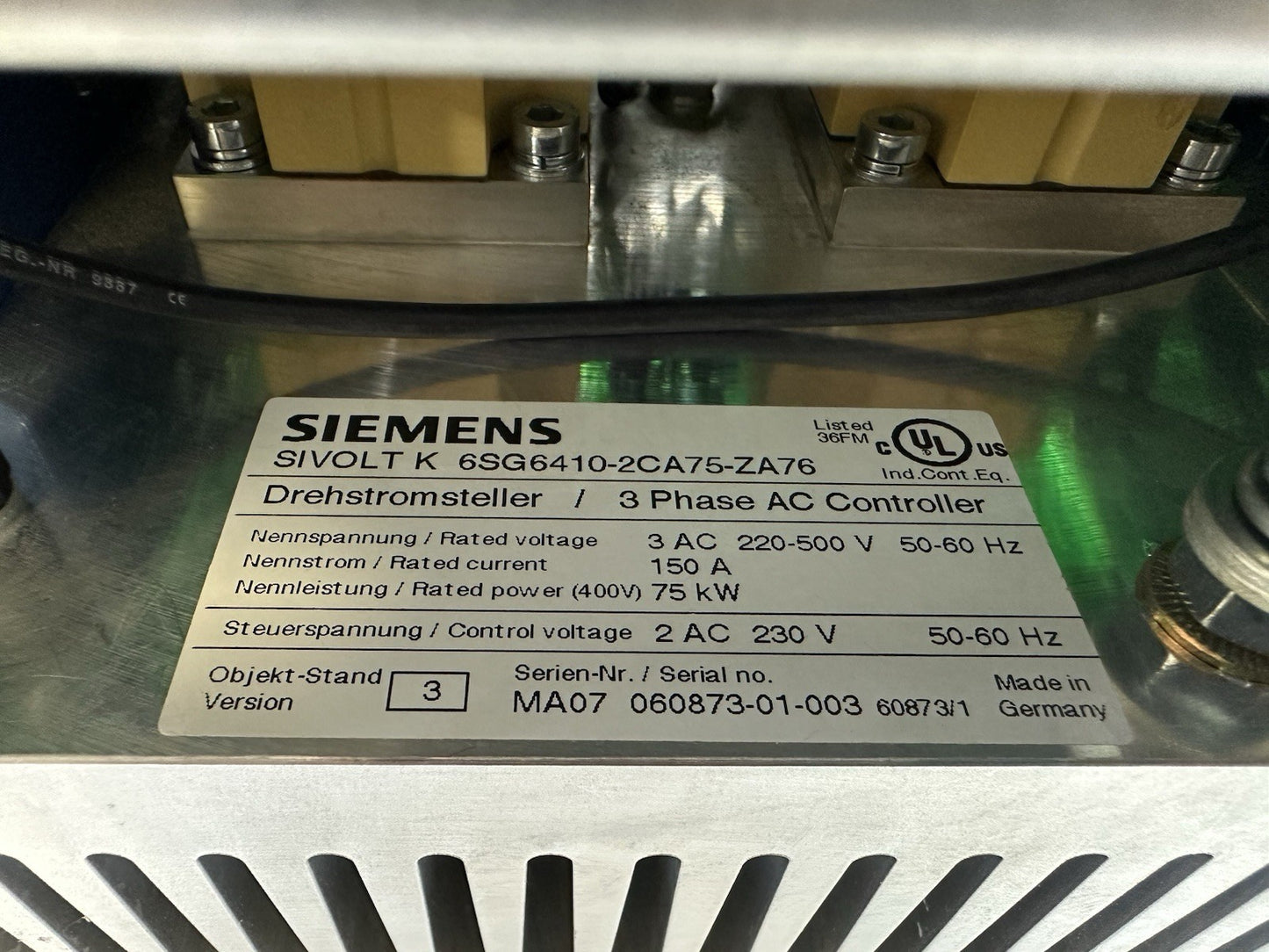 SIEMENS SIVOLT K 6SG6410-2CA75-ZA76 3 PHASE AC CONTROLLER 3AC 220-500V 50-60 HZ